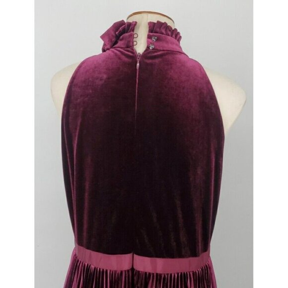 TED BAKER Cornela Pleated Velvet Midi Dress ~ Oxblood Burgundy TB4 US 5 - Picture 10 of 16
